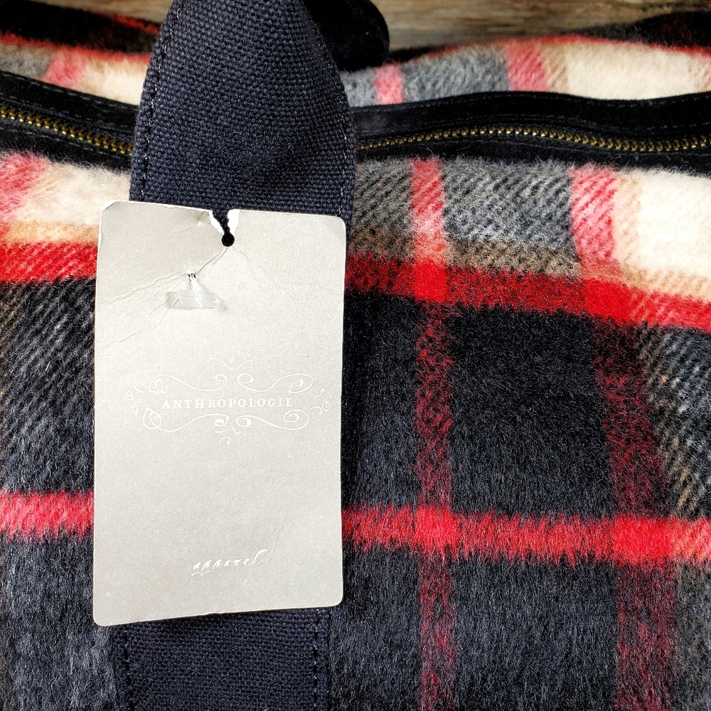 NWT- Anthropologie Deux Lux Plaid Duffel Bag Red - Picture 6 of 8